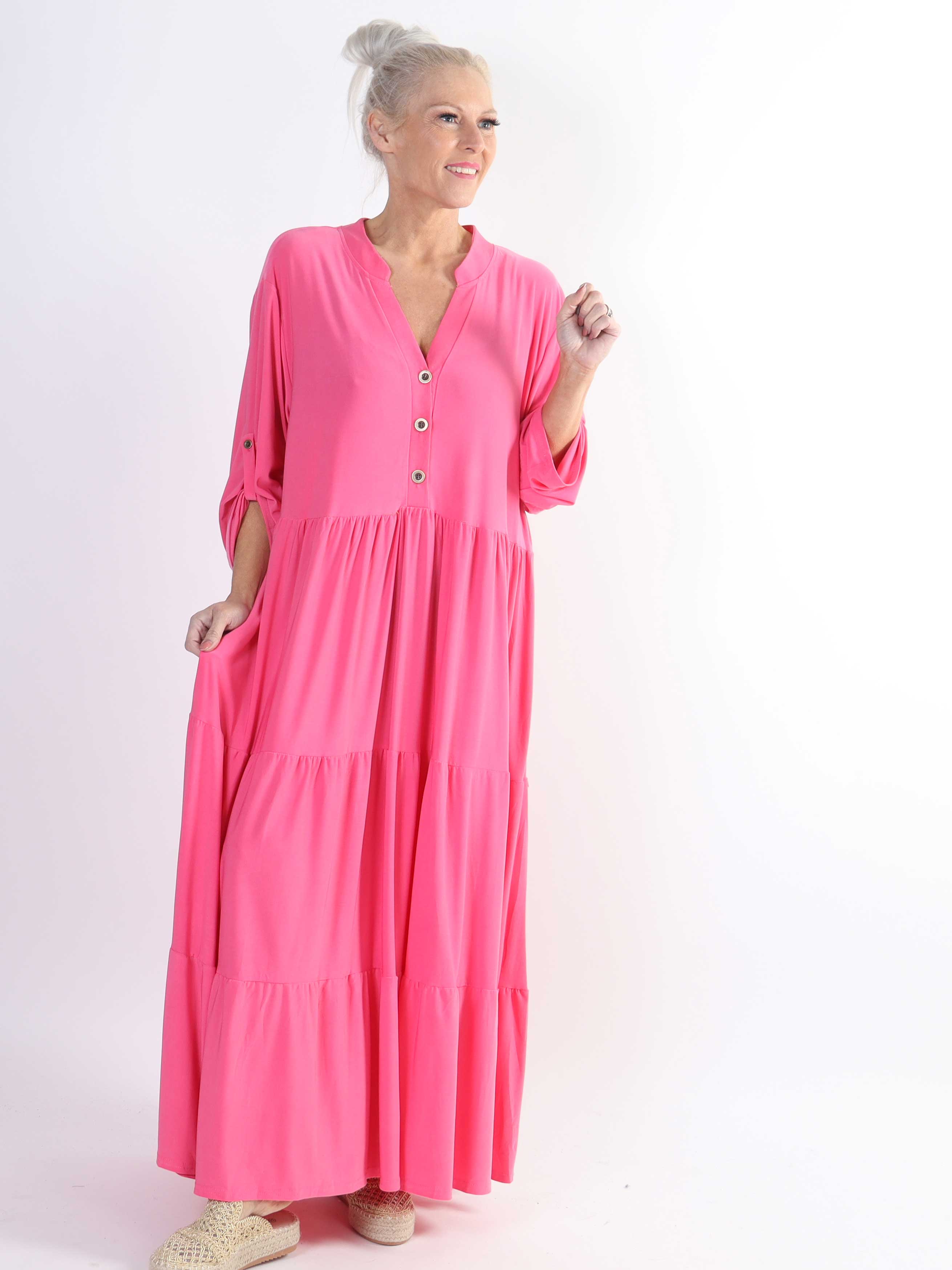 Milano Plain - Lang ensfarvet plus size kjole med lag på lag look